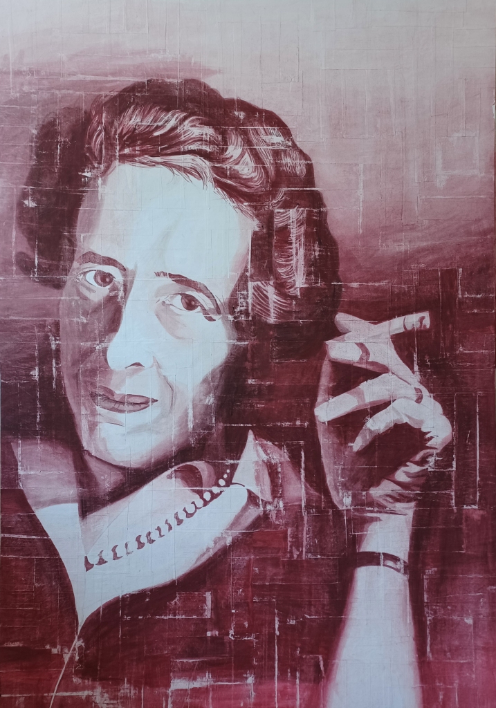 „Hannah Arendt“, 135 x 67 cm, 2021, Originalphoto by Ricarda Schwerin (Ullstein Bild)